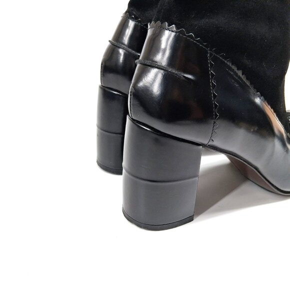 Robert Clergerie Paris Black Leather Sock Boot Heels Tassel Scallop Y2K SZ 7 - Picture 4 of 16